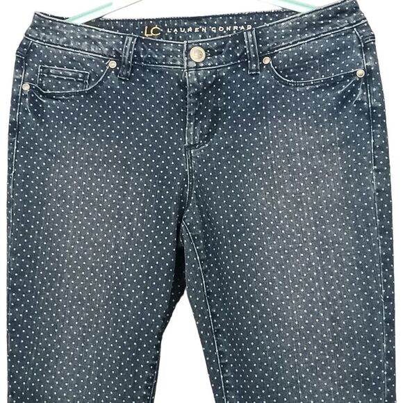 Lauren Conrad Ankle Jeans Womens 10 Medium Wash Denim White Polka Dots - Picture 2 of 7